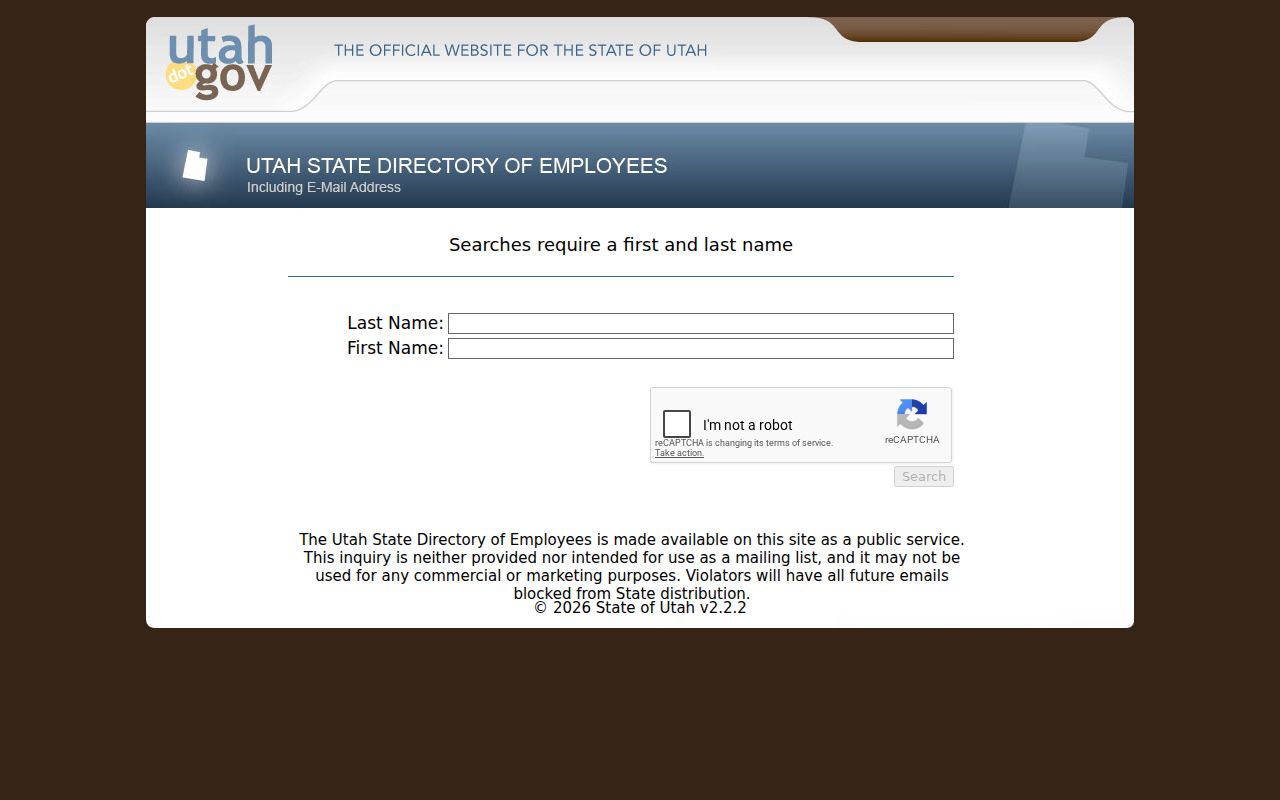 Cottonwood Heights people directories view of the Utah state employee name fields