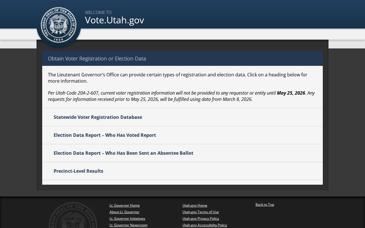 Cottonwood Heights voter registration records in Utah's statewide data purchase page